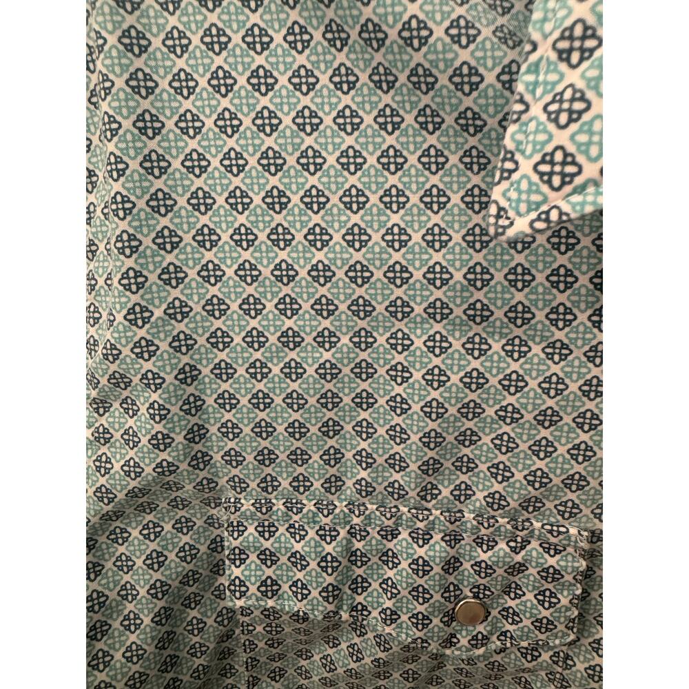 Wrangler Wrancher Men Shirt Size L Turquoise Navy Blue Pearl Snaps - Picture 2 of 8